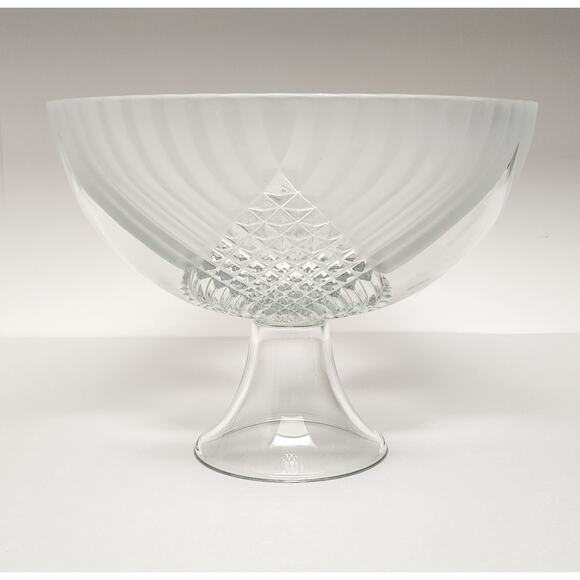 Tiara Trillium Clear Frosted Criss Cross Pressed Glass Footed 10.5" Bowl - Picture 1 of 6